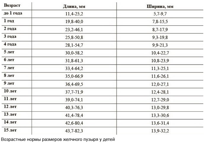 Возрастные нормы размеров желчного пузыря у детей